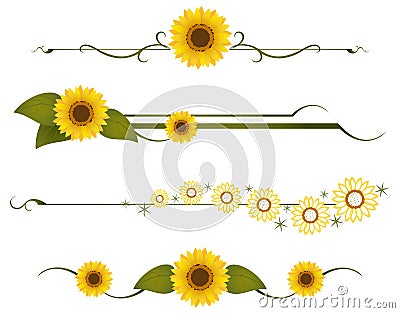 Sunflower Divider Lines Vector Illustration