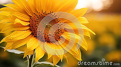 Sunflower in the field. Sunflower blooming in summer. Stock Photo