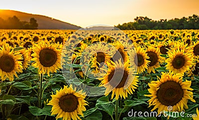 Sunflower field at sunset Stock Photo