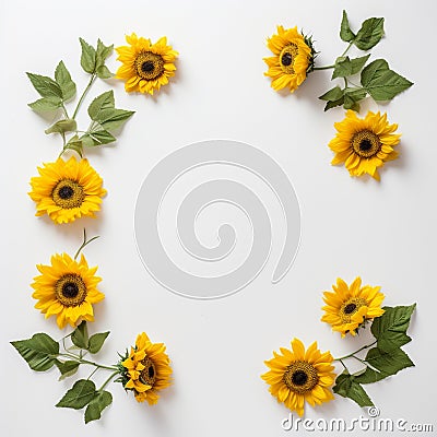 Sunflower Frame with Copy Area Blossoming Beauty Stock Photo