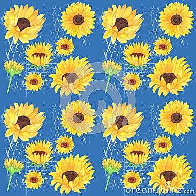 Sunflower and French blue repeating pattern background Stock Photo