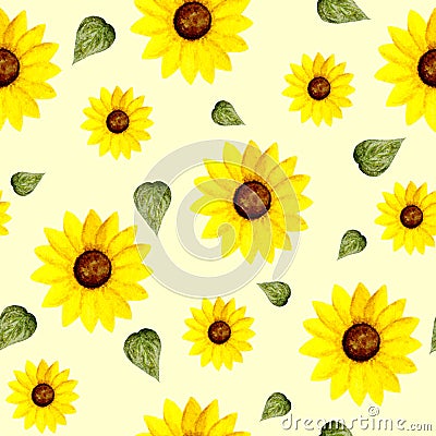 Sunflower and green leaf pattern Vector Illustration