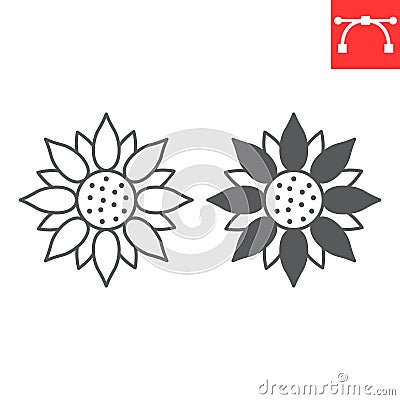 Sunflower line and glyph icon Vector Illustration