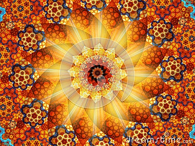 Sunflower mandala with lights, abstract background Stock Photo