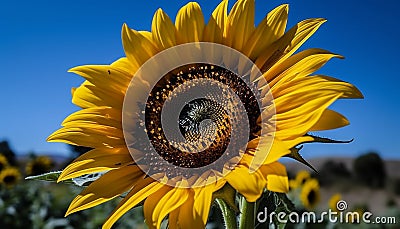 Sunflower, nature yellow beauty, blooms in summer vibrant meadow generated by AI Stock Photo