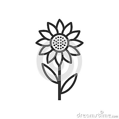 Sunflower Outline Flat Icon on White Vector Illustration