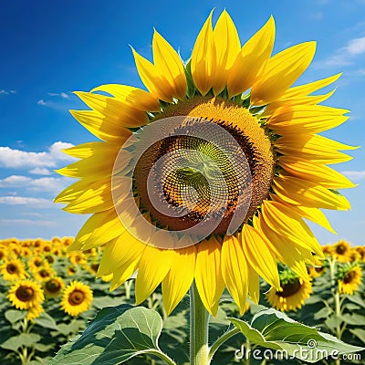 Sunflower painted in Van style under sunny Cartoon Illustration