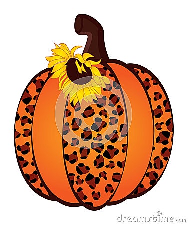 Sunflower Pumpkin Leopard. Vector Cute Leopard Pumpkin with Sunflower Vector Illustration