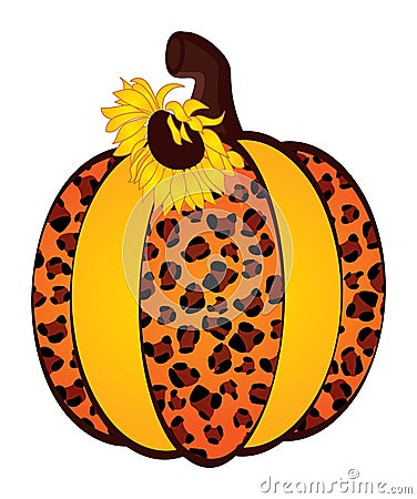 Sunflower Pumpkin Leopard. Vector Cute Leopard Pumpkin with Sunflower Vector Illustration