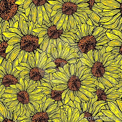 Sunflower seamless, shattered pattern. Floral background vector Vector Illustration