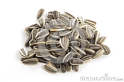 Sunflower seeds on white Stock Photo