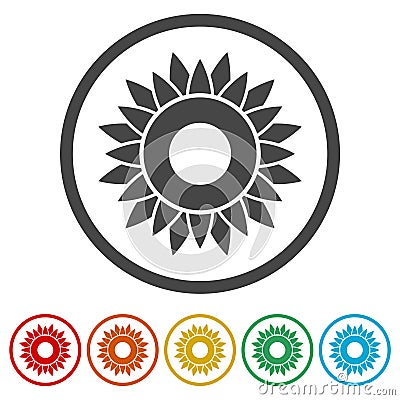 Sunflower symbol icon, 6 Colors Included Vector Illustration