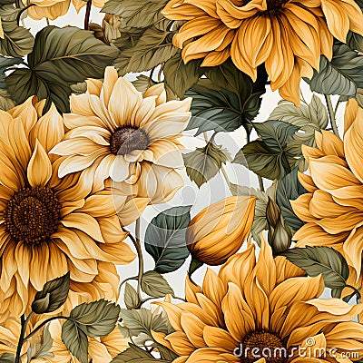 Sunflower wonderland watercolor Seamless Patterns, Generative AI Stock Photo