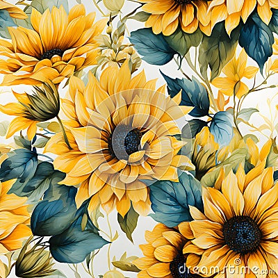 Sunflower wonderland watercolor Seamless Patterns, Generative AI Stock Photo