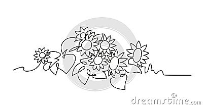 Sunflowers continuous one line vector drawing Vector Illustration