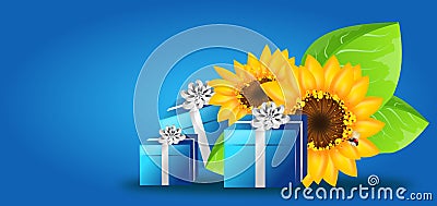 Sunflowers decoration with presents Cartoon Illustration