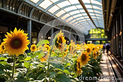 a sunflowers in a greenhouse Stock Photo