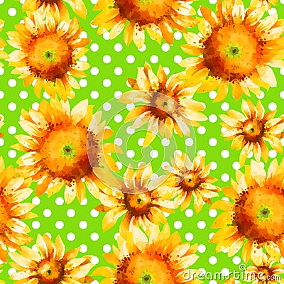 Sunflowers, hand pain watercolor seamless pattern Stock Photo