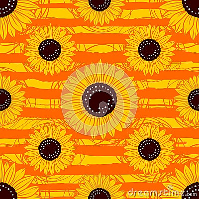 Sunflowers pattern seamless, Sunflowers striped repeating background Vector illustration Cartoon Illustration
