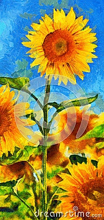 Sunflowers.Van Gogh style imitation Stock Photo