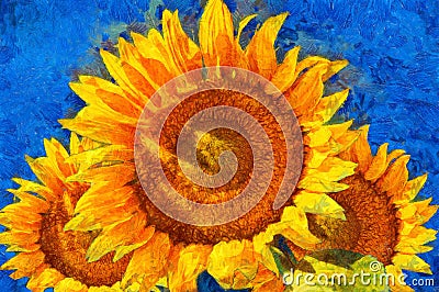 Sunflowers.Van Gogh style imitation Stock Photo