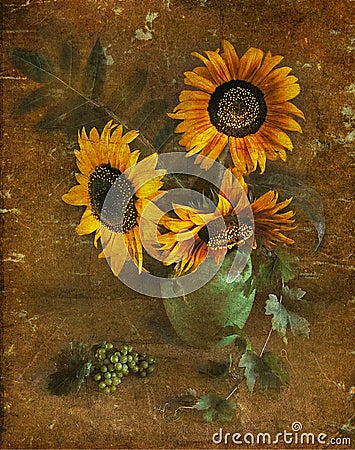 Sunflowers in a vase, a still-life. Stock Photo