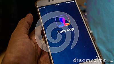 The close up view of the FaceApp application on a Android smartphone. Editorial Stock Photo