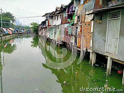 Sungai Duri, Roxy mas, JakThe atmosphere of a densely populated settlement standing on the river Editorial Stock Photo