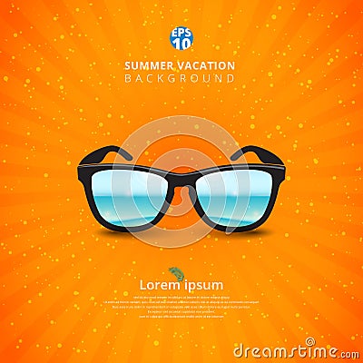 Sunglass with seascape. Summer background Vector Illustration