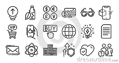 Sunglasses, Atom and Document line icons set. Vector Vector Illustration