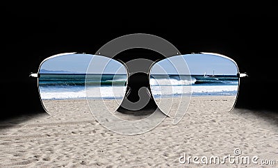 Sunglasses with Beach Reflection Stock Photo