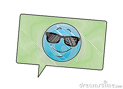 Sunglasses emoticon in bubble scribble Vector Illustration