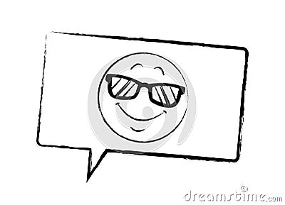 Sunglasses emoticon in bubble sketch Vector Illustration