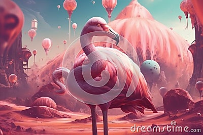 bird hipster tropical flamingo sunglasses animal pink feather party summer. Generative AI. Stock Photo