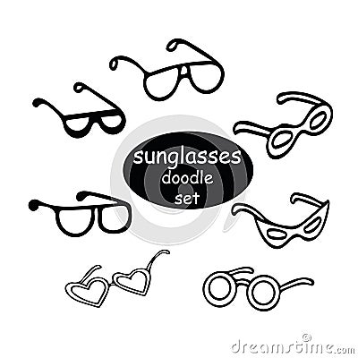 Sunglasses hand drawn in doodle style - set of elements Scandinavian simple. collection for design icon, sticker. summer, sun, Stock Photo