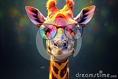 sunglasses neck mammal africa animal zoo portrait giraffe colorful wildlife. Generative AI. Stock Photo