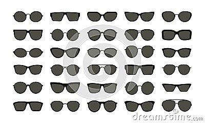 Sunglasses shapes. Black polarized hipster glasses, retro classic eyewear spectacles, modern fashion eyeglass Vector Illustration