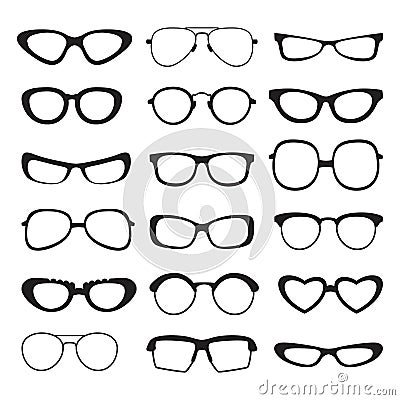 Sunglasses silhouette of different types and sizes . Vector pictures isolated Vector Illustration