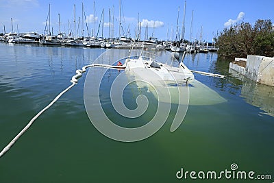 Sunken boat at Boca Chica Marina Key West Florida after Hurricane Irma Editorial Stock Photo