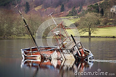 Sunken boat in Loch Lochy - Scotland Stock Photo