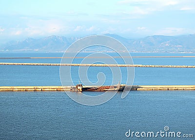 Sunken cargo ship Stock Photo