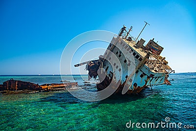 Sunken ship abandoned Stock Photo