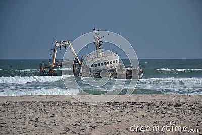 Sunken ship on skeleton coast Stock Photo
