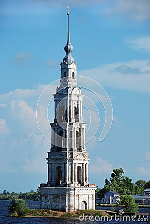 Sunken tower in the town of Kalyazin Editorial Stock Photo