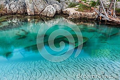 Sunken wooden boat Stock Photo