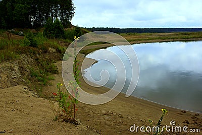 Sunless beach near the lake Stock Photo