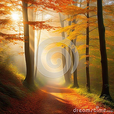 Sunlight bathing the forest in a captivating creating a magical ambiance of radiant beautiful art Cartoon Illustration