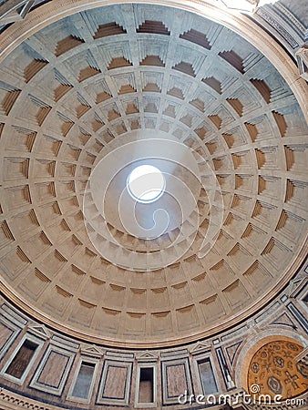 Sunlight beaming through the hole in the dome of Pantheon Editorial Stock Photo