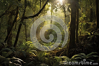 sunlight filtering through recovering forest canopy Stock Photo