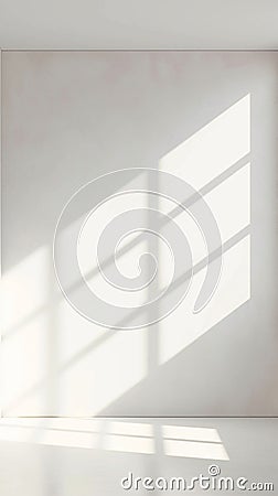 Sunlight floods through window into white empty room, 3D rendering Stock Photo